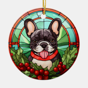 French Bulldog Holly Berry Wreath Keramik Ornament