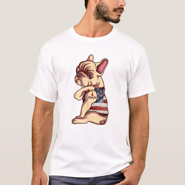 French Bulldog Hund Tattoo I Liebe Vater Funny Vat T-Shirt (Vorderseite)