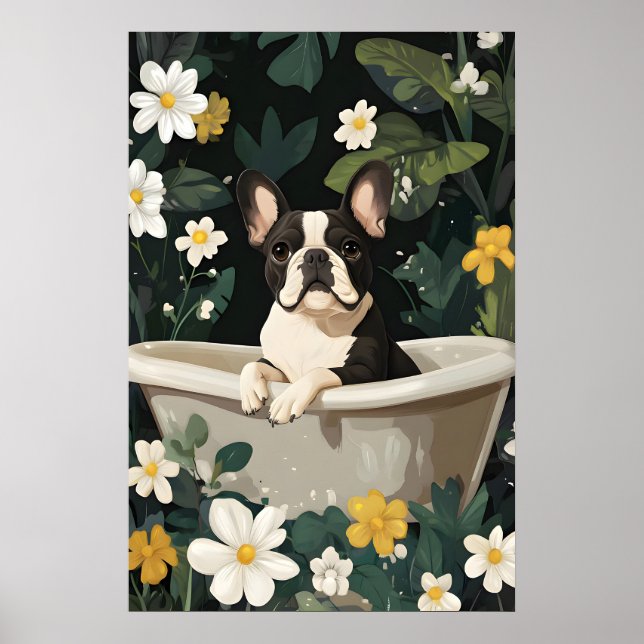 French Bulldog In Bathtub Poster, Funny Dog Poster (Vorne)