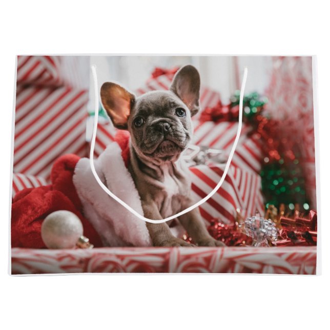 French Bulldog in Christmas Hat Große Geschenktüte (Vorderseite)
