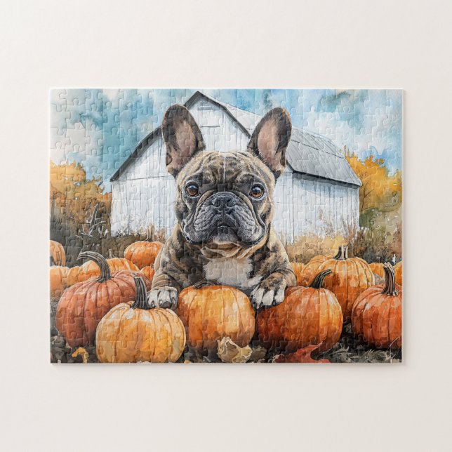 French Bulldog in Pumpkin Patch Puzzle (Horizontal)