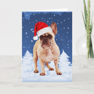 French Bulldog in Snow Christmas w Weihnachtsmannm Feiertagskarte