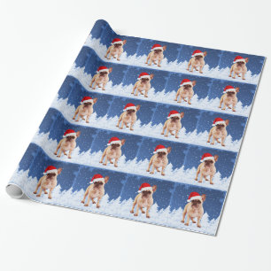 French Bulldog in Snow Christmas w Weihnachtsmannm Geschenkpapier