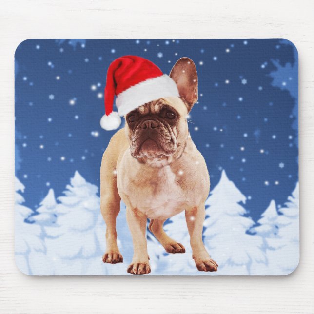 French Bulldog in Snow Christmas w Weihnachtsmannm Mousepad (Vorne)