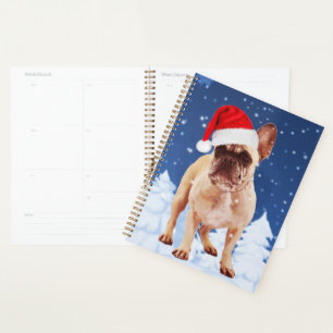French Bulldog in Snow Christmas w Weihnachtsmannm Planer