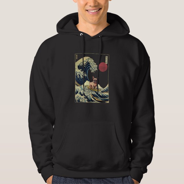 French Bulldog Japanese Kanagawa Wave  Surf Dog Hoodie (Vorderseite)