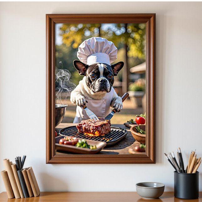French Bulldog Koch Grills Steak Poster (Von Creator hochgeladen)
