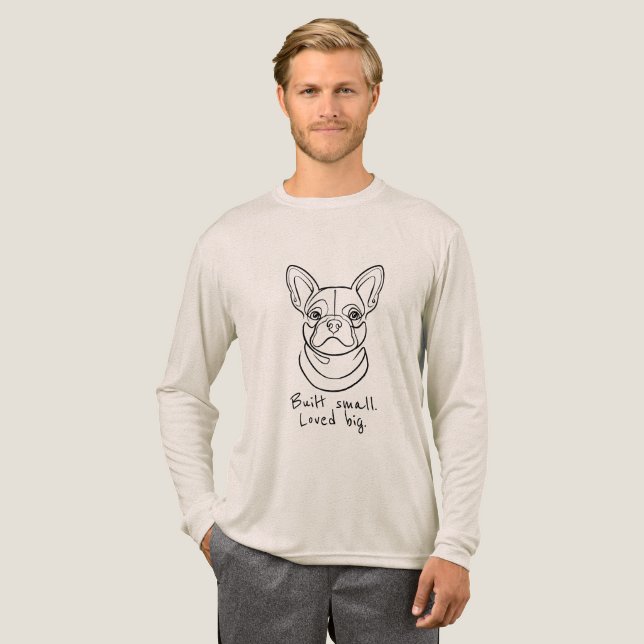 French Bulldog Line Art. Built Small. Loved Big. Tri-Blend Shirt (Volle Vorderseite)