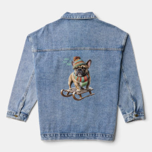 French Bulldog lustige Schlittenfahrt im Urlaub Jeansjacke