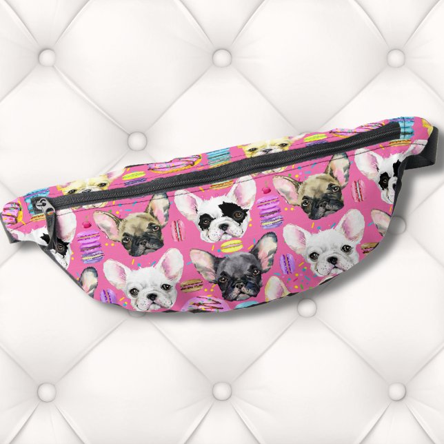 French Bulldog Macaron Pattern Bauchtasche (French Bulldogs and Rainbow French Macaron Cookies Fanny Pack)
