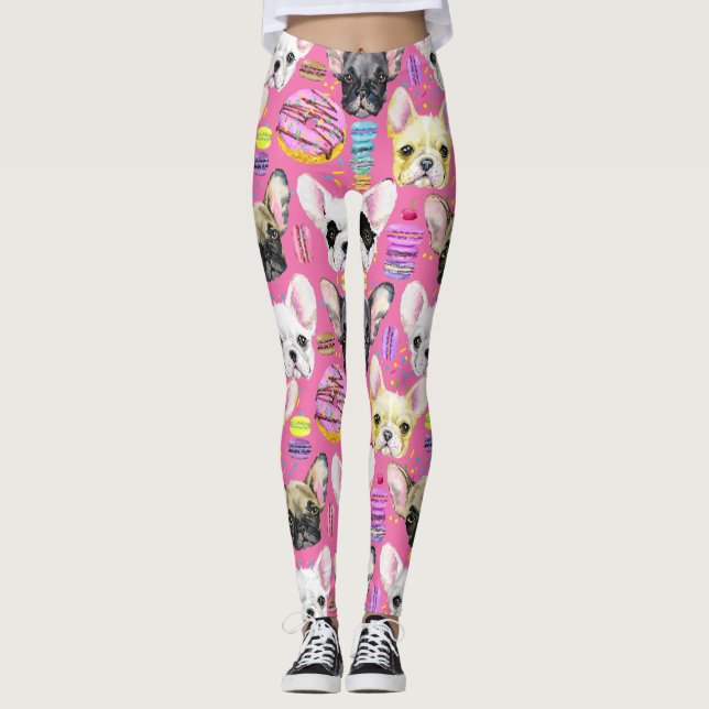 French Bulldog Macaron Pattern Leggings (Vorderseite)