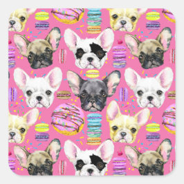 French Bulldog Macaron Pattern Quadratischer Aufkleber