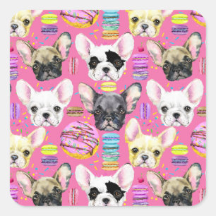 French Bulldog Macaron Pattern Quadratischer Aufkleber