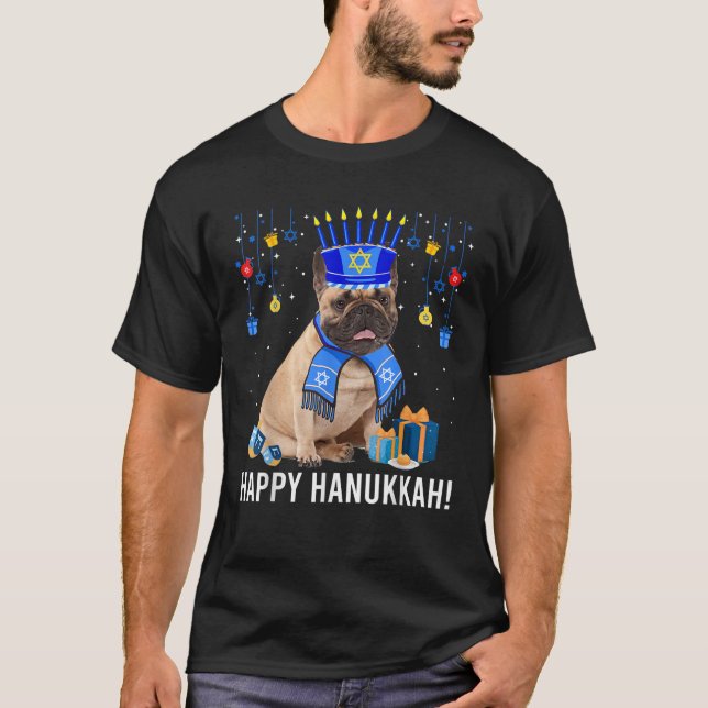 French Bulldog Menorah Hat Christmas Happy Hanukka T-Shirt (Vorderseite)