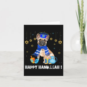 French Bulldog Menorah Hat Happy Chanukah Hanukkah Karte