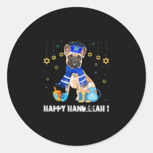 French Bulldog Menorah Hat Happy Chanukah Hanukkah Runder Aufkleber