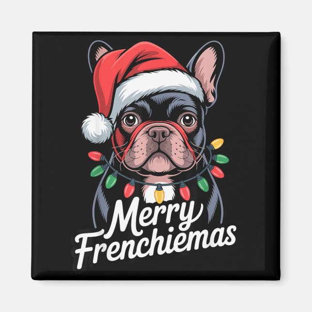 French Bulldog Merry Frenchiemas Santa Hat Christm Magnet (Vorne)