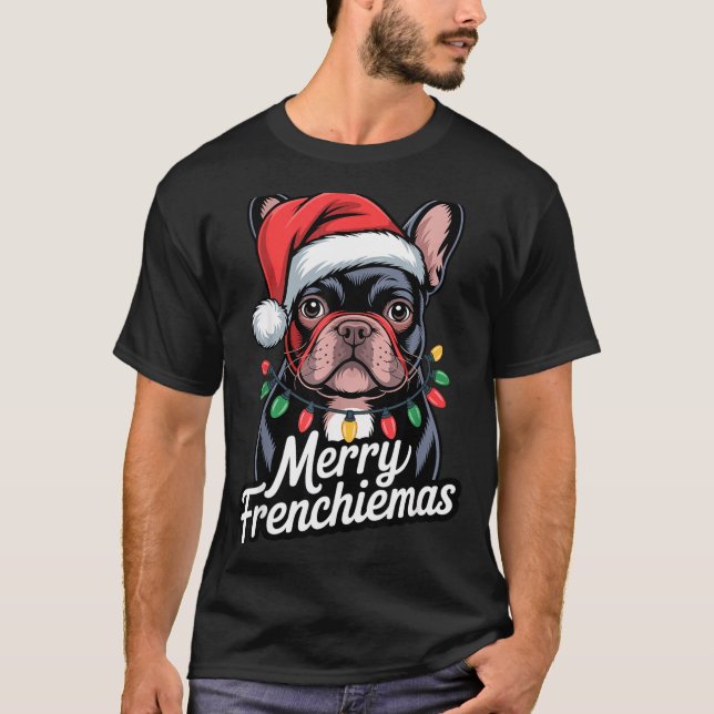 French Bulldog Merry Frenchiemas Santa Hat Christm T-Shirt (Vorderseite)