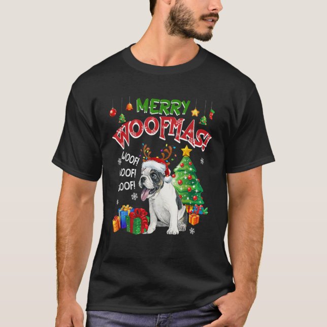 French Bulldog Merry Woofmas Woof Christmas Tree  T-Shirt (Vorderseite)