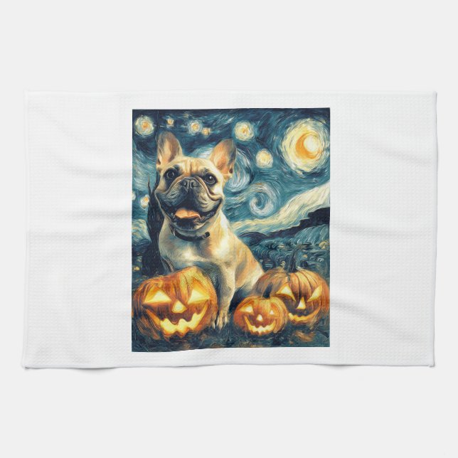 French Bulldog of van gogh starry night halloween  Geschirrtuch (Horizontal)