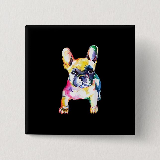 French Bulldog Original Watercolor Zeichne Geschen Button (Vorderseite)
