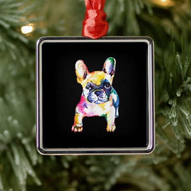 French Bulldog Original Watercolor Zeichne Geschen Ornament Aus Metall (Baum)