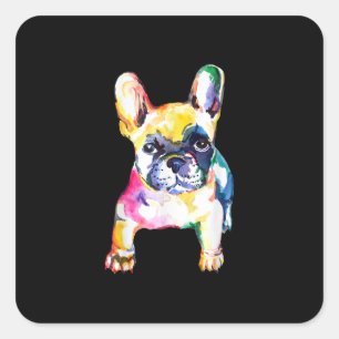 French Bulldog Original Watercolor Zeichne Geschen Quadratischer Aufkleber