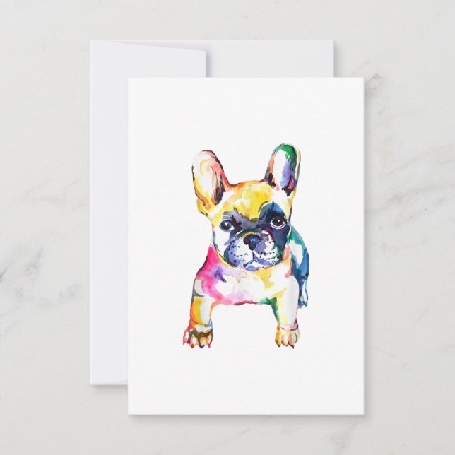 French Bulldog Original Watercolor Zeichne Geschen RSVP Karte (Vorderseite)