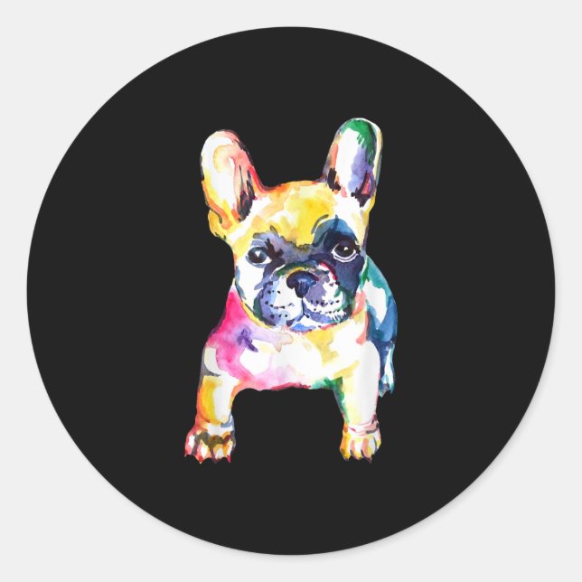 French Bulldog Original Watercolor Zeichne Geschen Runder Aufkleber (Vorderseite)
