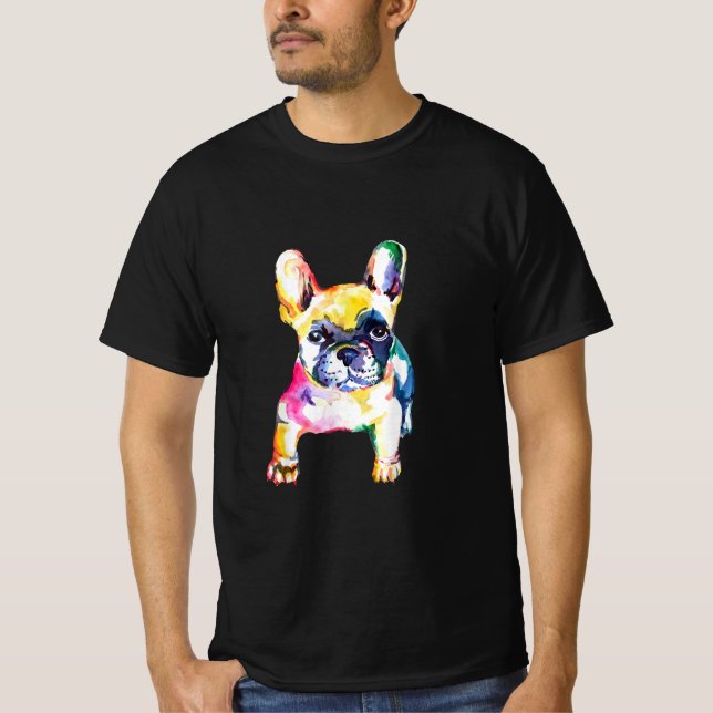 French Bulldog Original Watercolor Zeichne Geschen T-Shirt (Vorderseite)