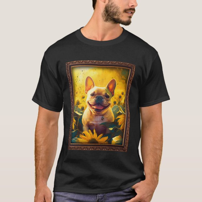 French Bulldog Painting Frenchie Sunflower Flower  T-Shirt (Vorderseite)