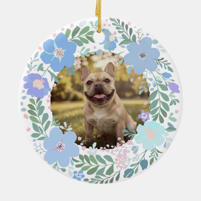French Bulldog Pastel Blue Custom Photo Memorial Keramik Ornament (Hinten)