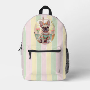 French Bulldog Pastell Lines Cottagecore Bedruckter Rucksack