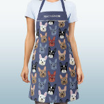 French Bulldog Personalisiert Dusty Blue Dog Schürze<br><div class="desc">Ein lustiges kleines französisches Bulldog oder französisches Muster auf einem staubigen blauen Hintergrund. Ideal für alle Hundefreunde. Originelle Kunst von Nic Squirrell. Ändern Sie den Namen zum Anpassen.</div>
