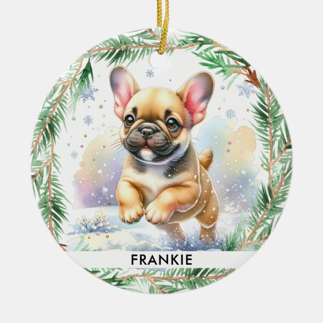 French Bulldog Personalisiert Puppy Dog Weihnachte Keramik Ornament (Vorne)