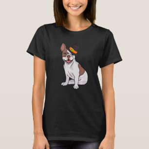 French Bulldog Pilgrim Hat Erntedank Day Niedlich T-Shirt