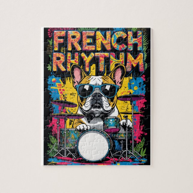 French Bulldog Playing Drums Puzzle (Vertikal)