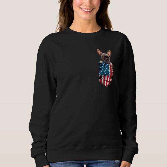 French Bulldog Pocket 4th of July American Flag Pa Sweatshirt (Vorderseite)