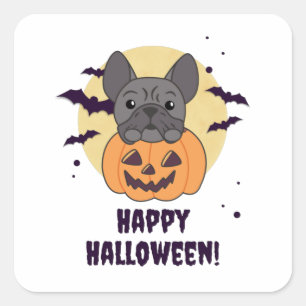French Bulldog Pumpkin Sweet Hogs Happy Halloween Quadratischer Aufkleber