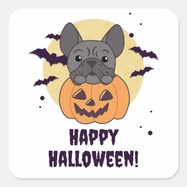 French Bulldog Pumpkin Sweet Hogs Happy Halloween Quadratischer Aufkleber (Vorderseite)