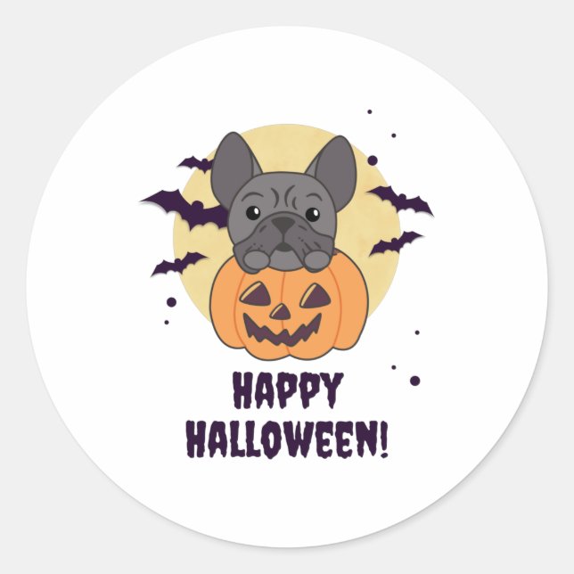 French Bulldog Pumpkin Sweet Hogs Happy Halloween Runder Aufkleber (Vorderseite)