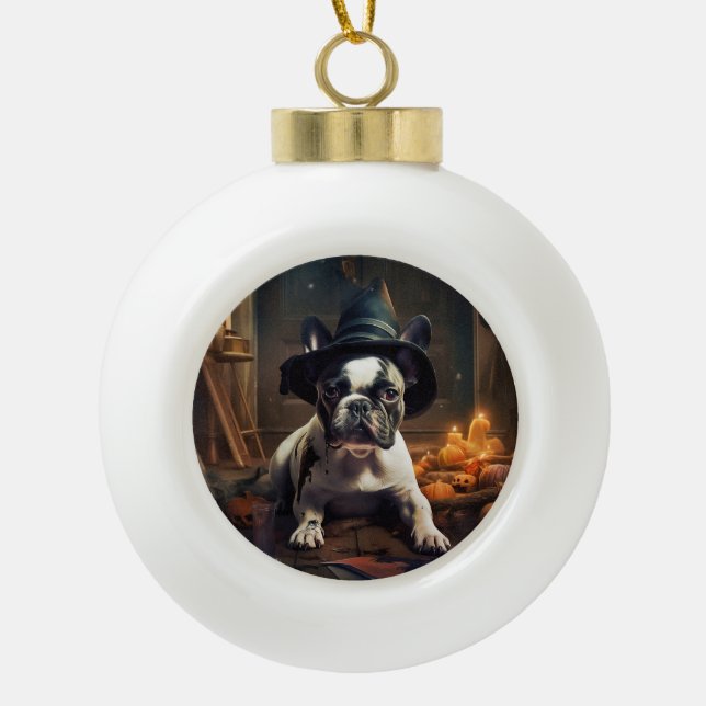 French Bulldog Pumpkins Halloween Beängstigend Keramik Kugel-Ornament (Vorderseite)