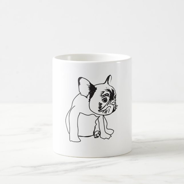 French Bulldog Puppy Black and White Zeichnend Tas Kaffeetasse (Mittel)