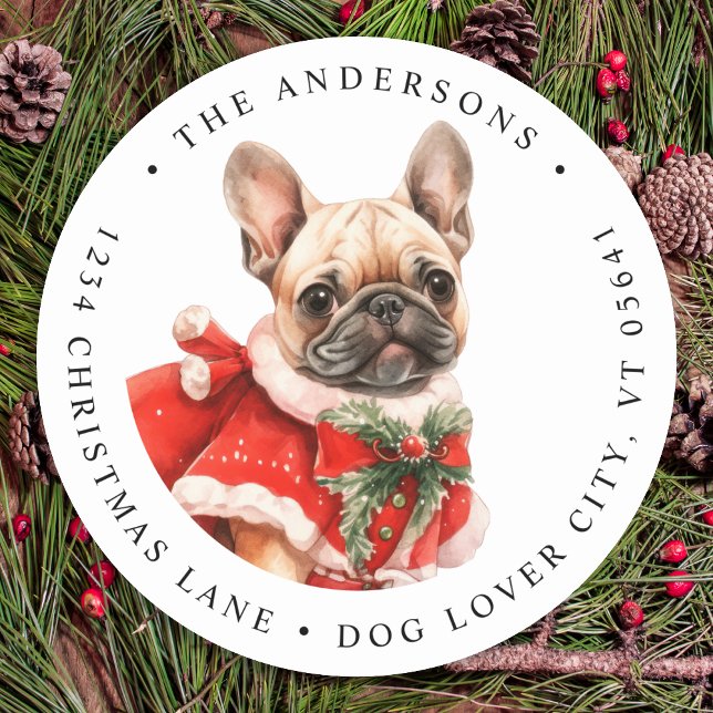 French Bulldog Puppy Dog Weihnachts-Rücksendeadres Runder Aufkleber (Von Creator hochgeladen)