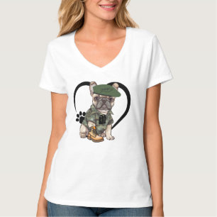 French Bulldog Puppy in Camouflage Outfit & Green  T-Shirt