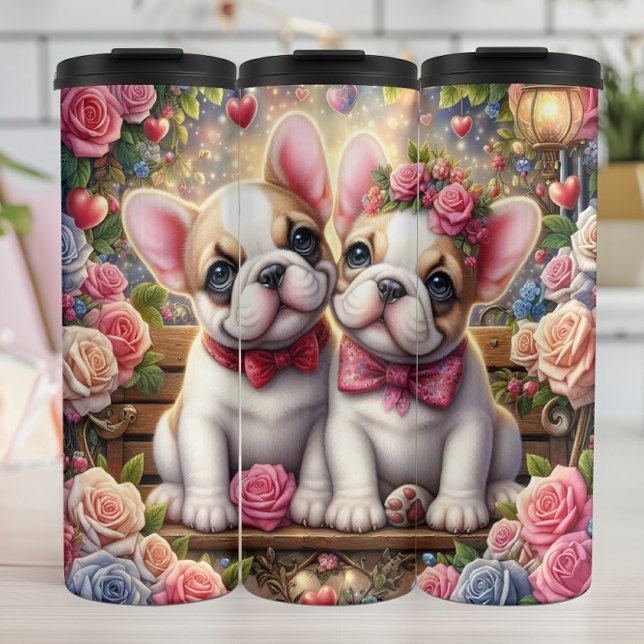French Bulldog Puppy Rose Garden Wrap Thermosbecher (Von Creator hochgeladen)
