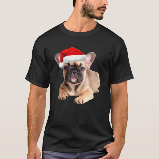 French Bulldog Puppy Weihnachtsmannmütze Niedlich  T-Shirt (Vorderseite)