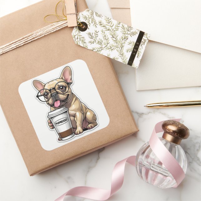 French Bulldog Pupresso Vibes Quadratischer Aufkleber (Schenken)