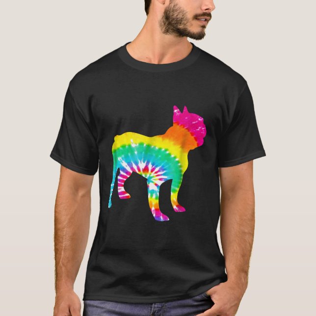 French Bulldog Rainbow Trippy Hippie Gefärbte Kraw T-Shirt (Vorderseite)
