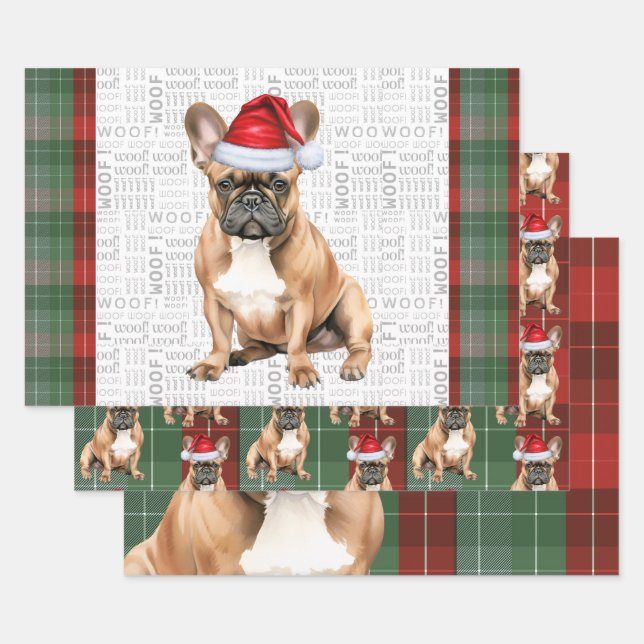 French Bulldog Red Green Holiday Plaid Christmas Geschenkpapier Set (Set)